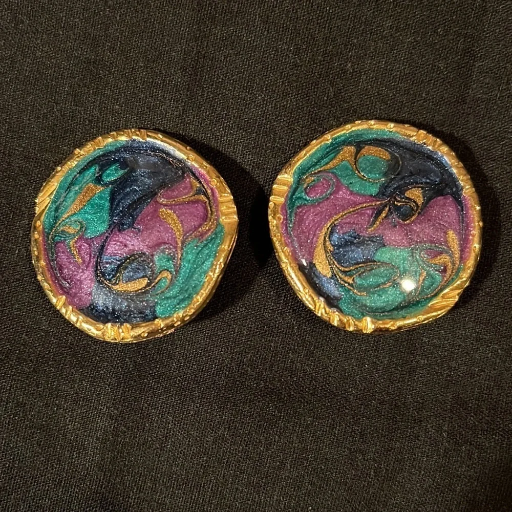 Vintage colorful clip earrings three pair.